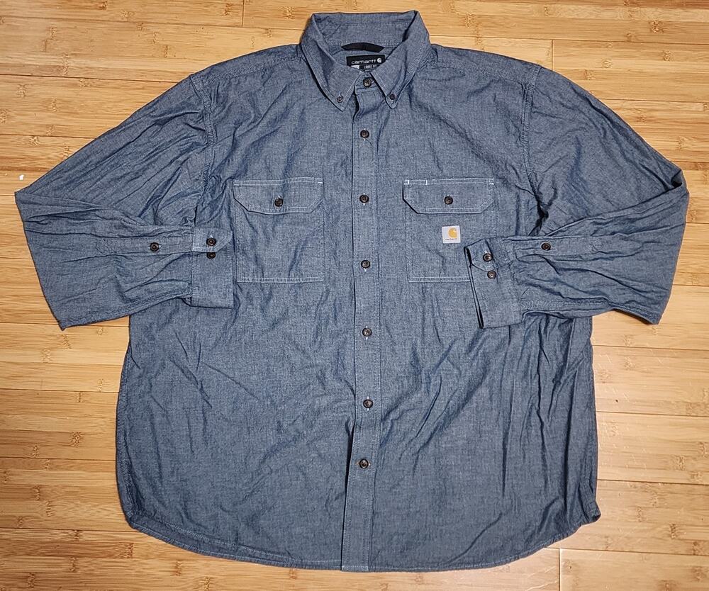 Carhartt Work Shirt Mens 2XL Chambray Loose Fit Long Sleeve Button Down TW4368-M